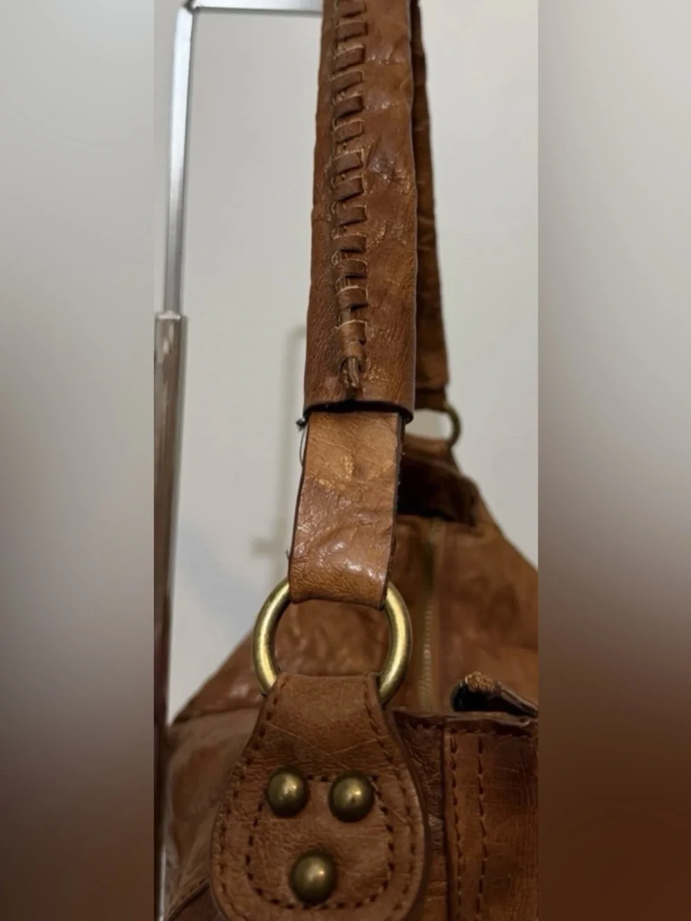 Sam Edelman Tumbled Leather Hobo Shoulder Bag Brown Y2K